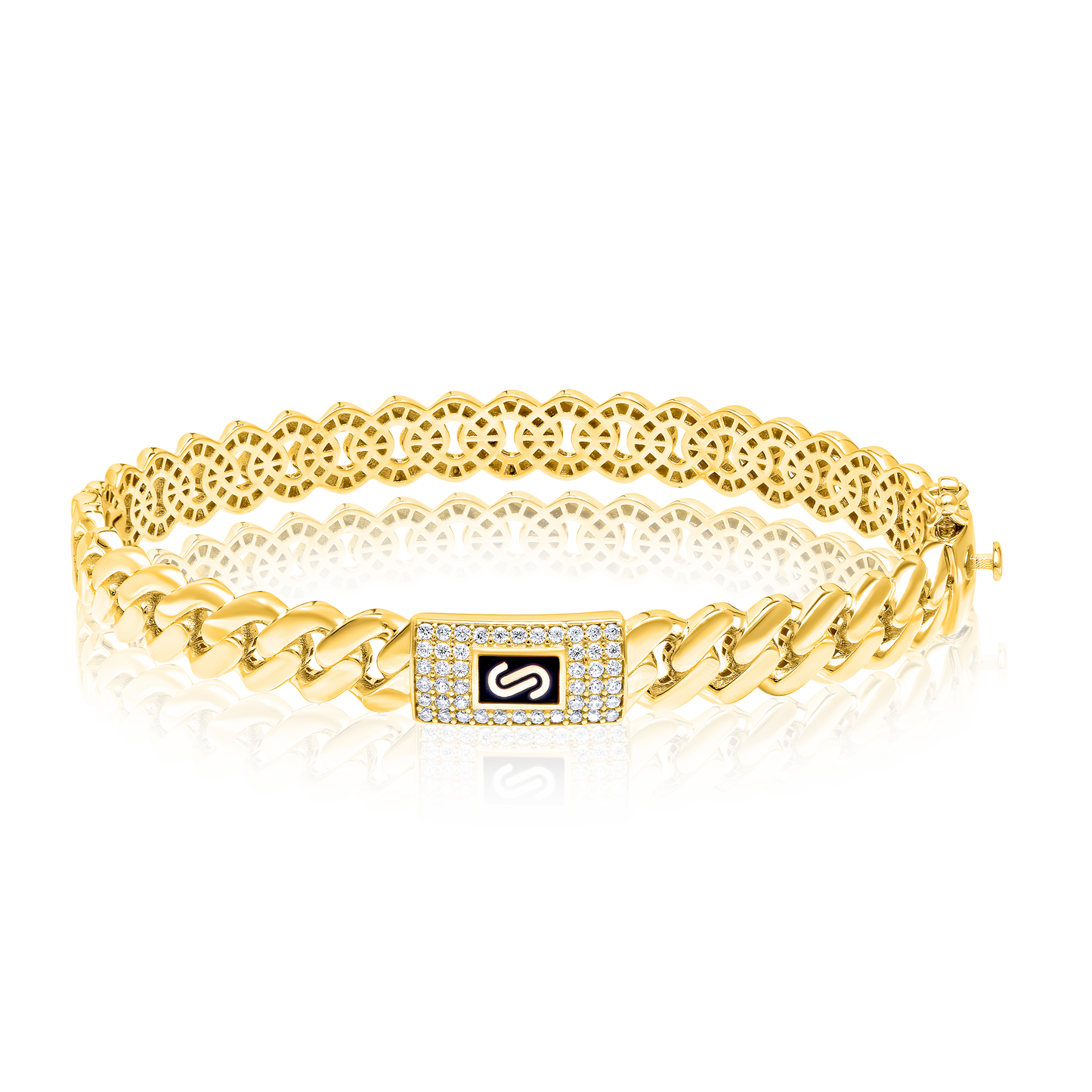 18K Pure Gold Elegant Thick Linked Bangle