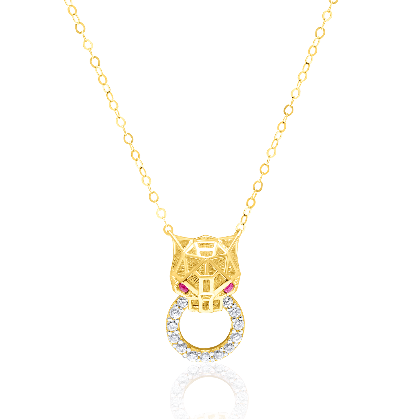 18K Pure Gold Panther Red Stone Necklace
