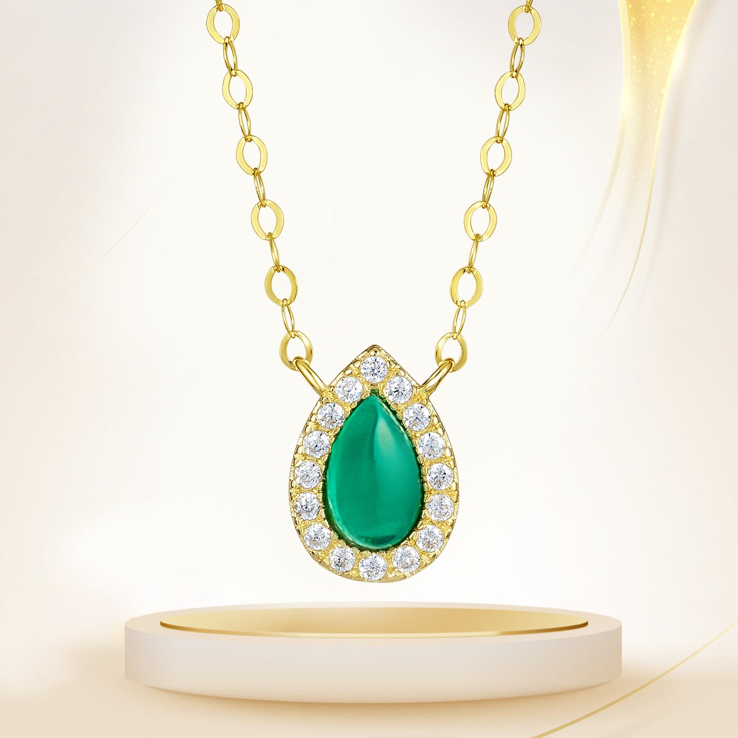 18K Pure Gold Green Stone Necklace