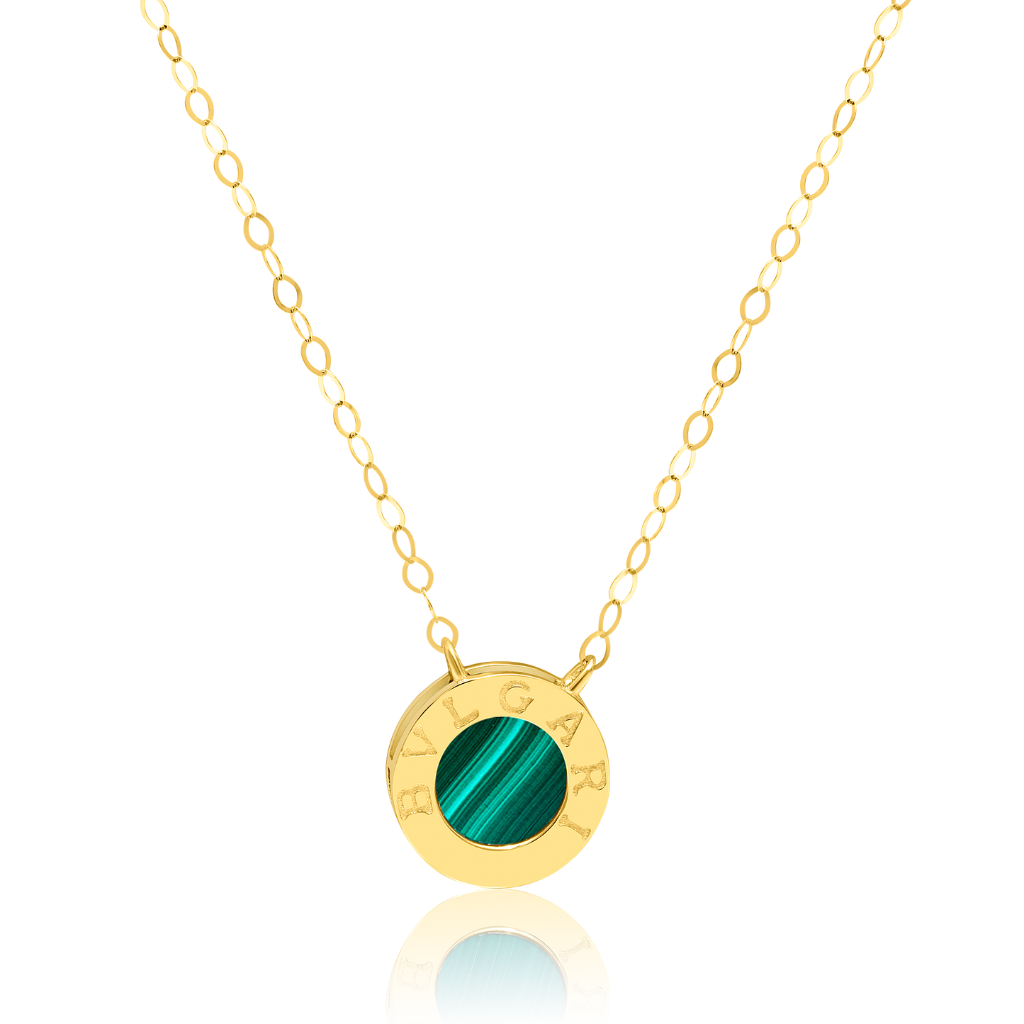 18K Pure Gold Round Green Necklace