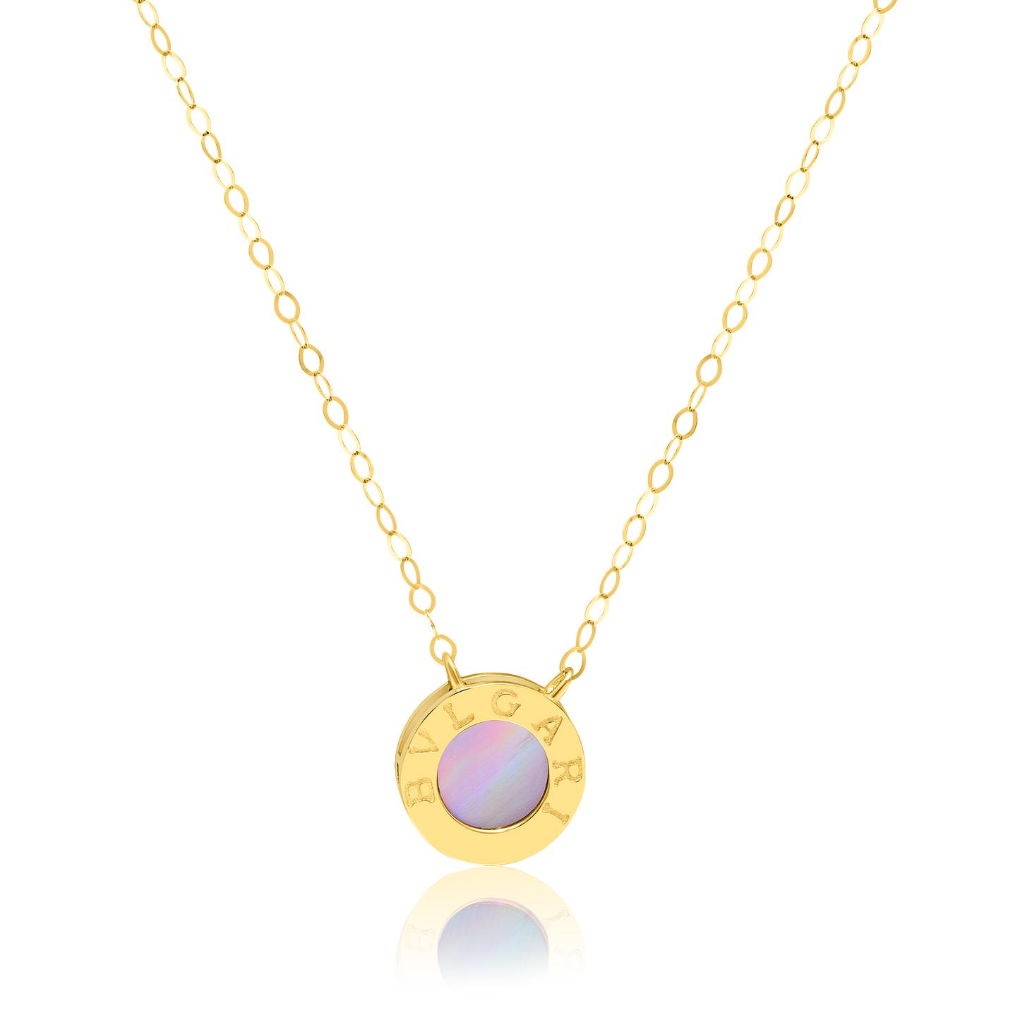 18K Pure Gold Round Pink Necklace