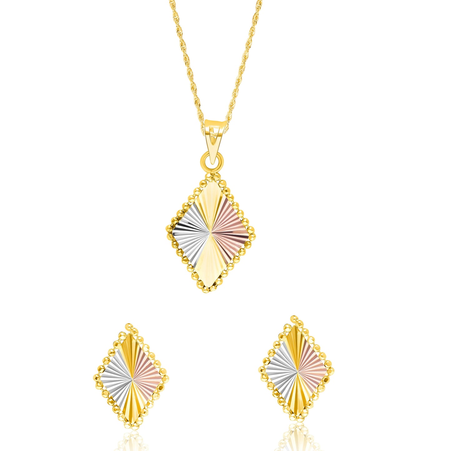 18K Pure Gold 3 Color Diamond Jewelry Set