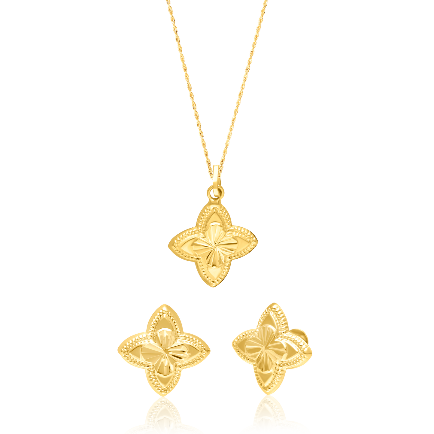 18K Pure Gold Flower Screw Jewelry Set