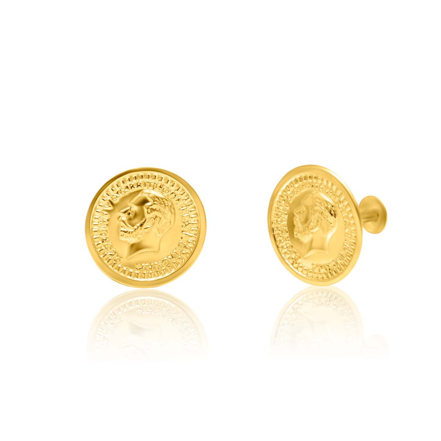 18K Pure Gold Round Screw Earring Set