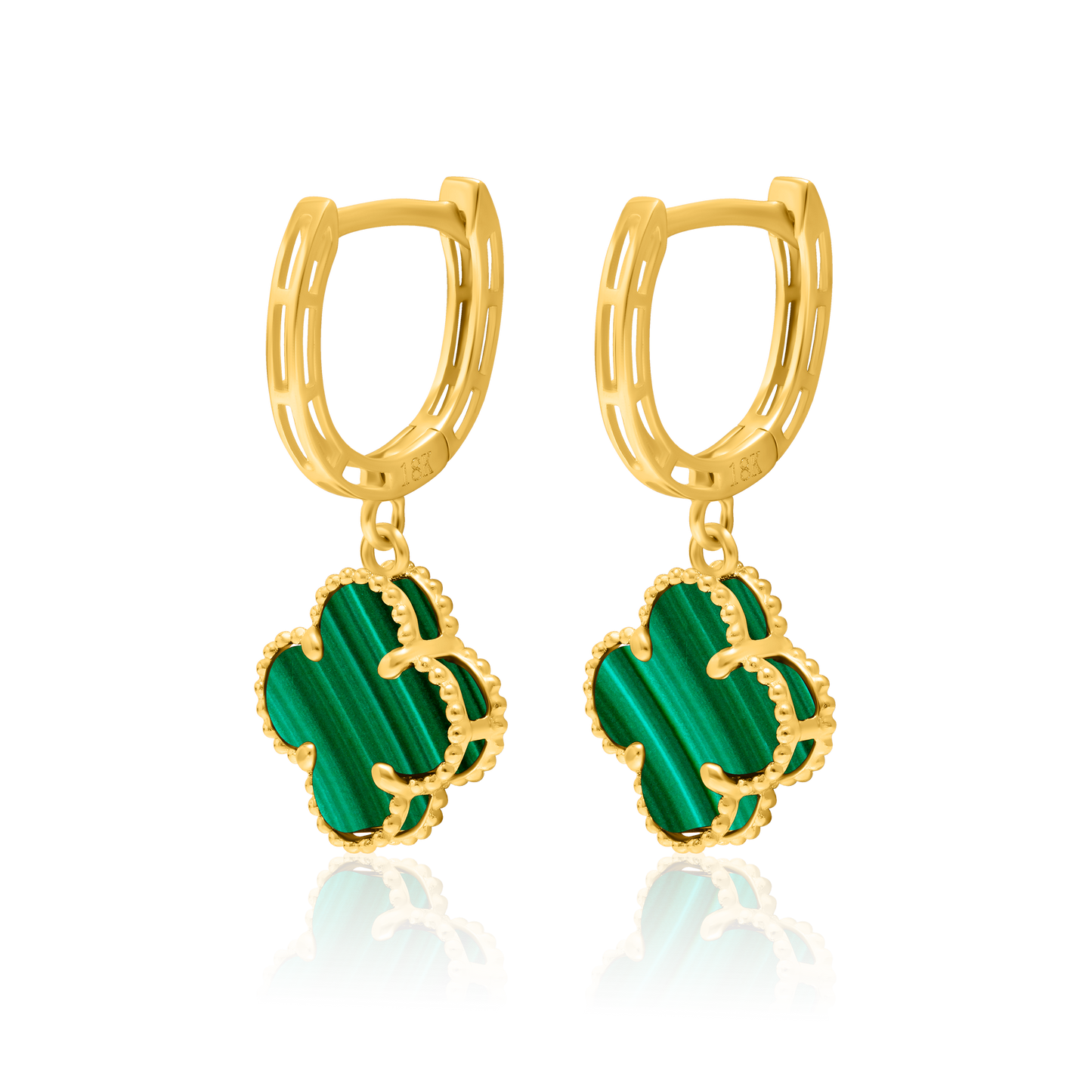 18K Pure Gold Green V.C Hanging Earring Set