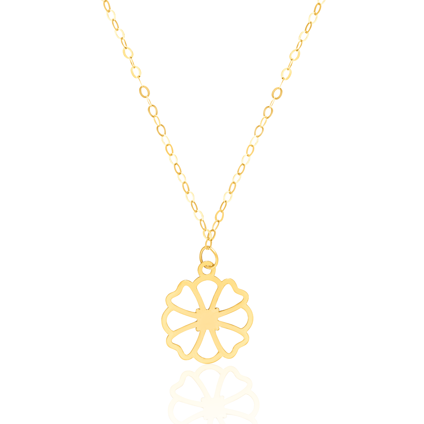 18K Pure Gold Heart Flower Necklace