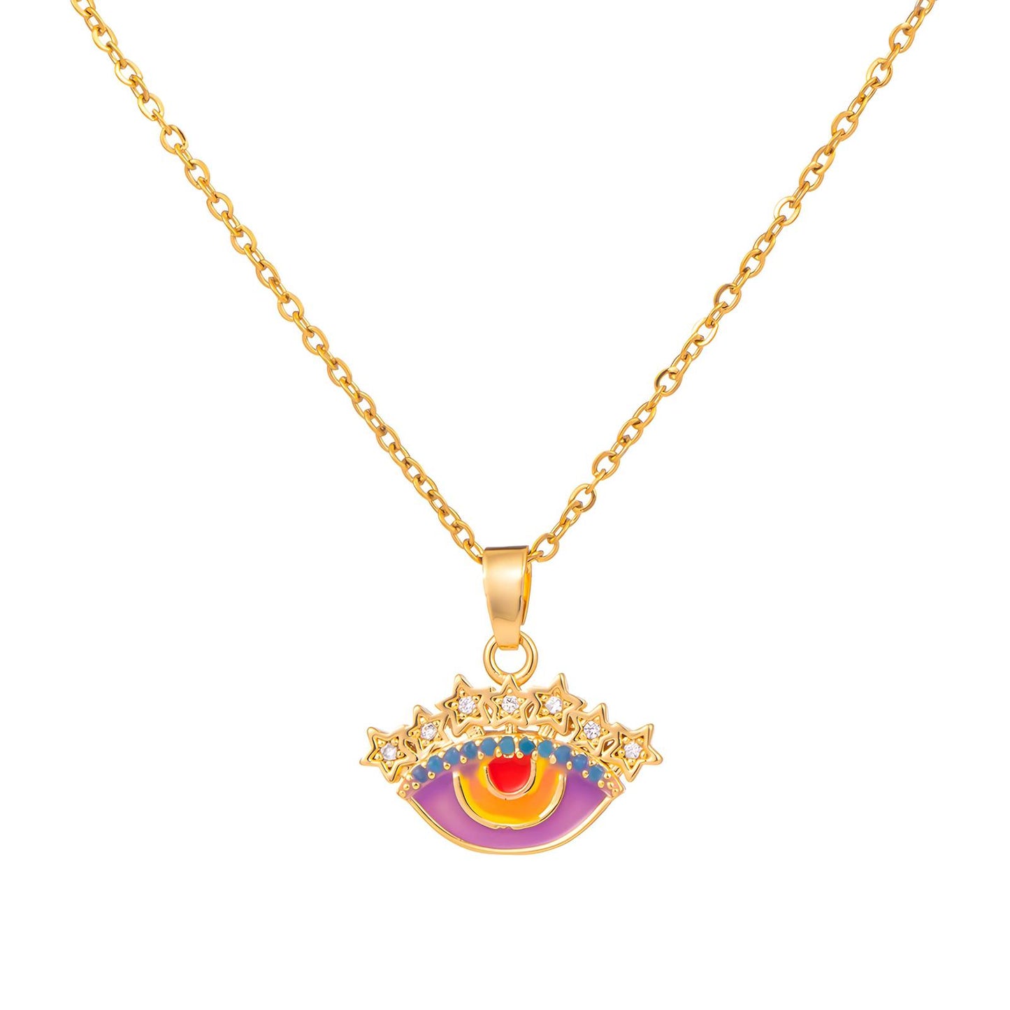 Evil Eye Necklace, 18K Gold Plated Steel
