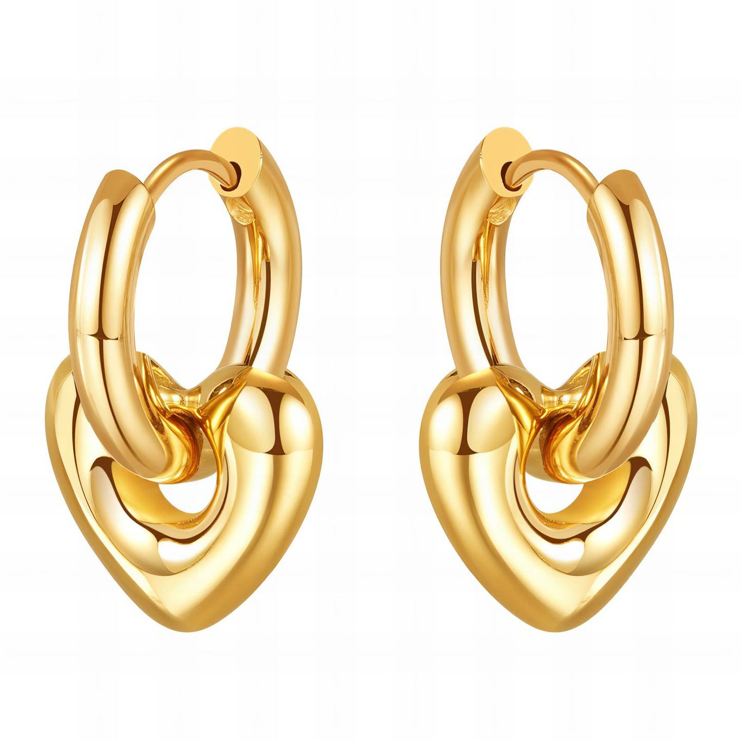 Hearts Earrings, 18K Gold Plated Steel