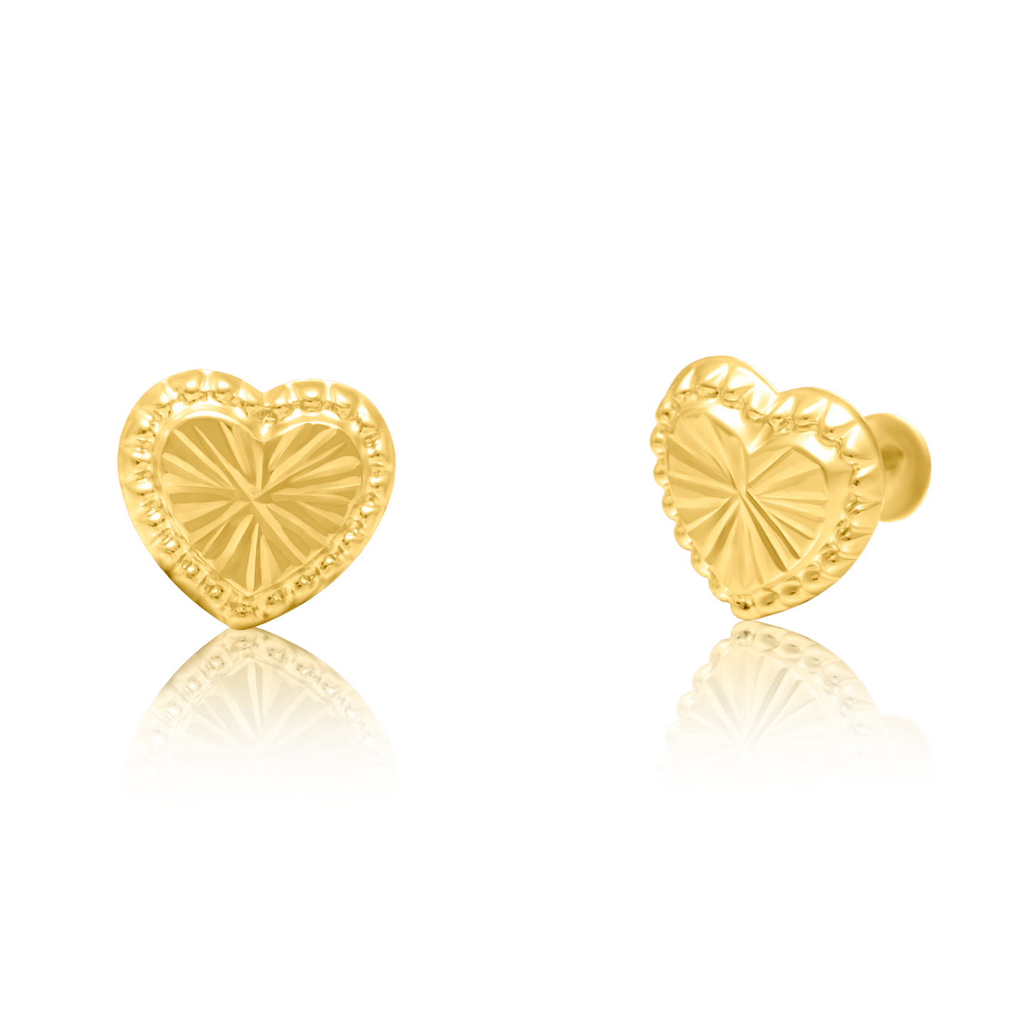 18K Pure Gold Heart Screw Earring Set