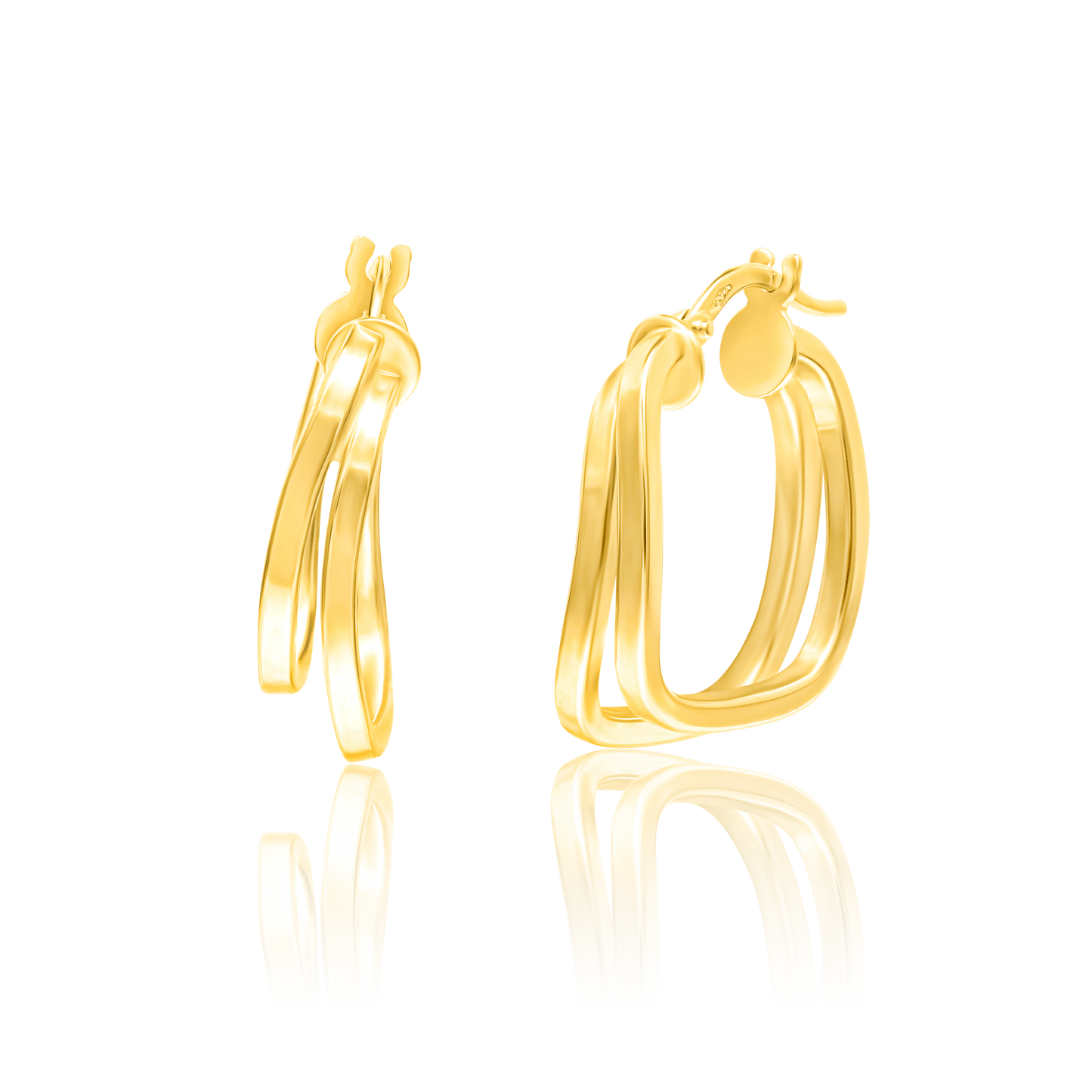 18K Pure Gold Double Square Earring Set