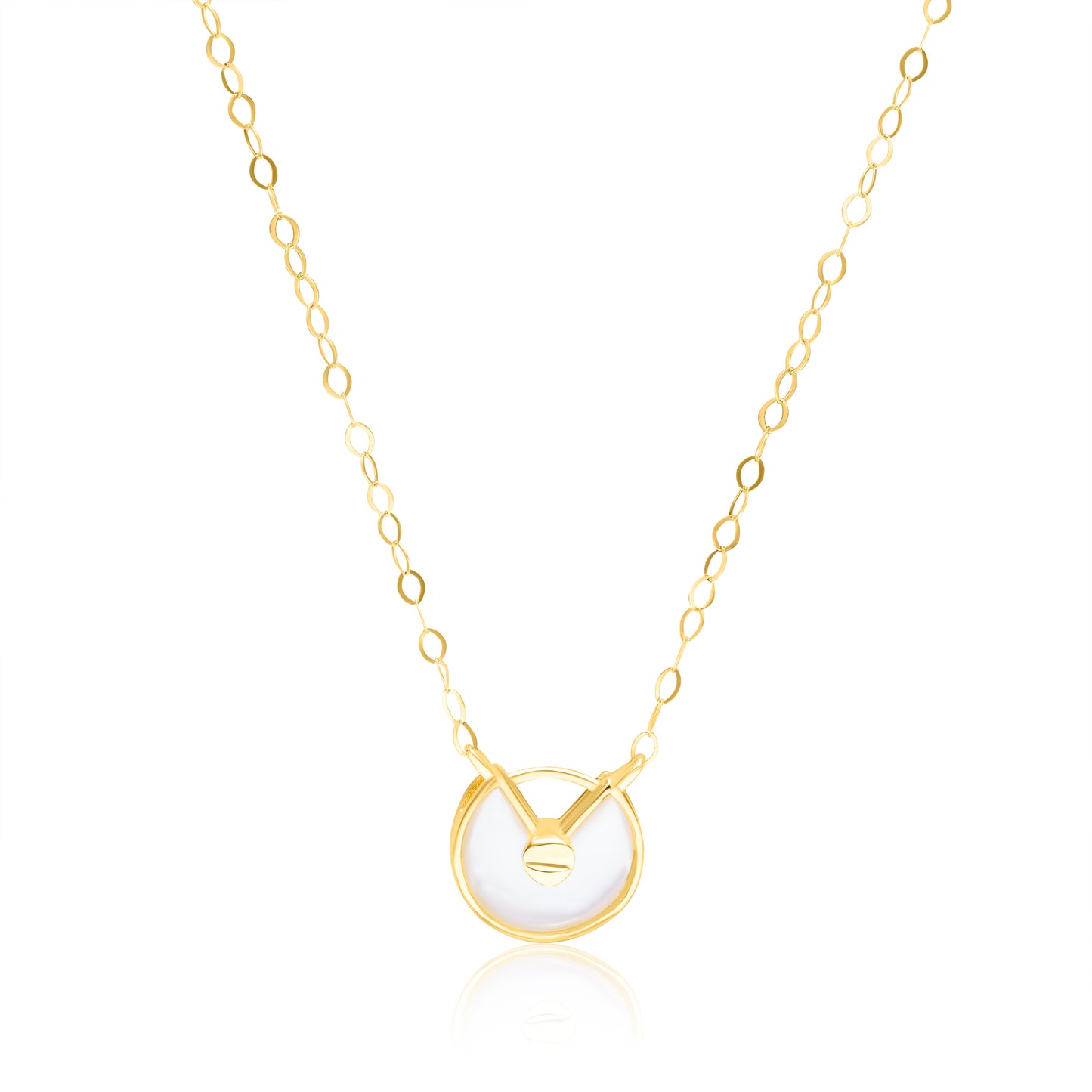 18K Pure Gold Round White Necklace
