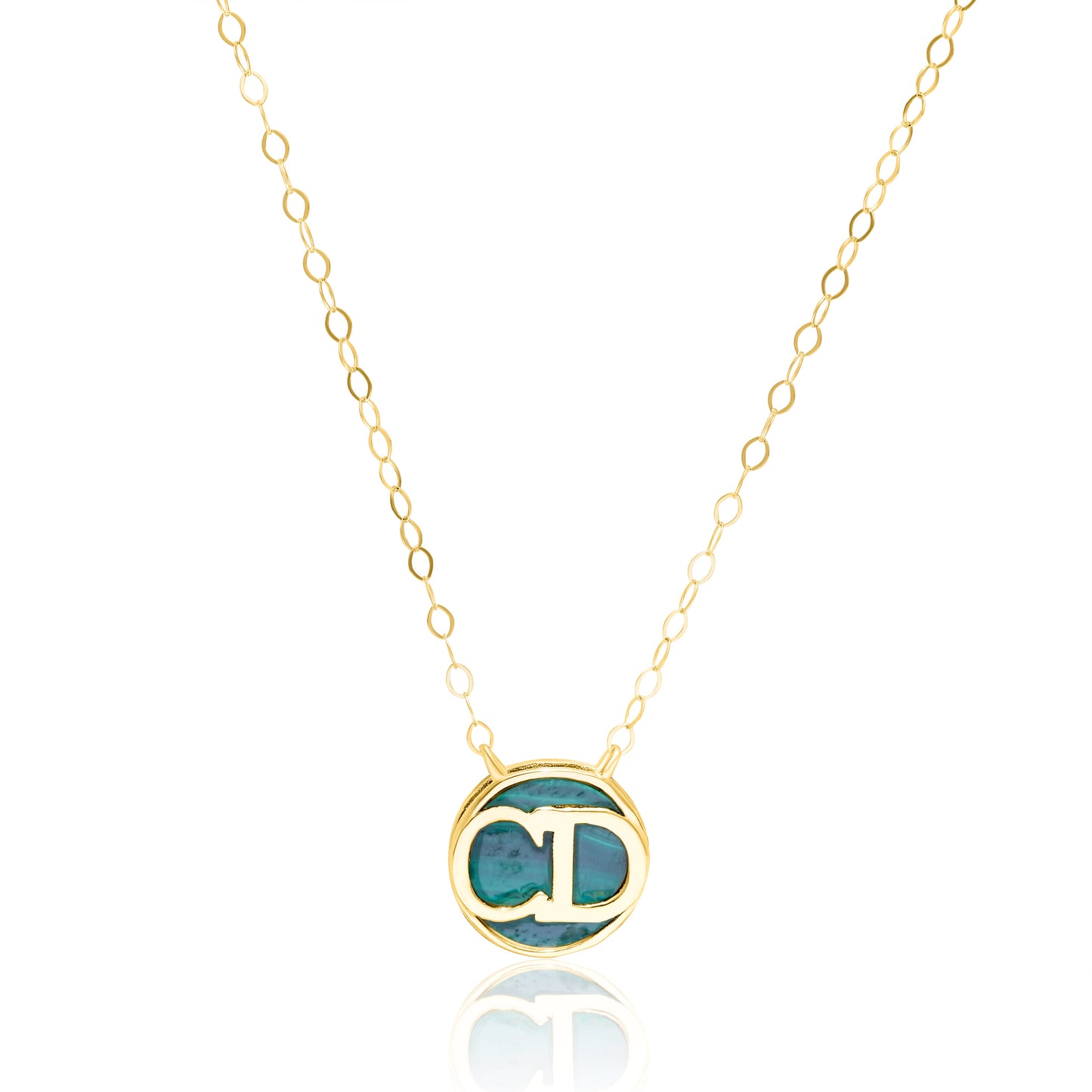 18K Pure Gold Round C.D Green Necklace