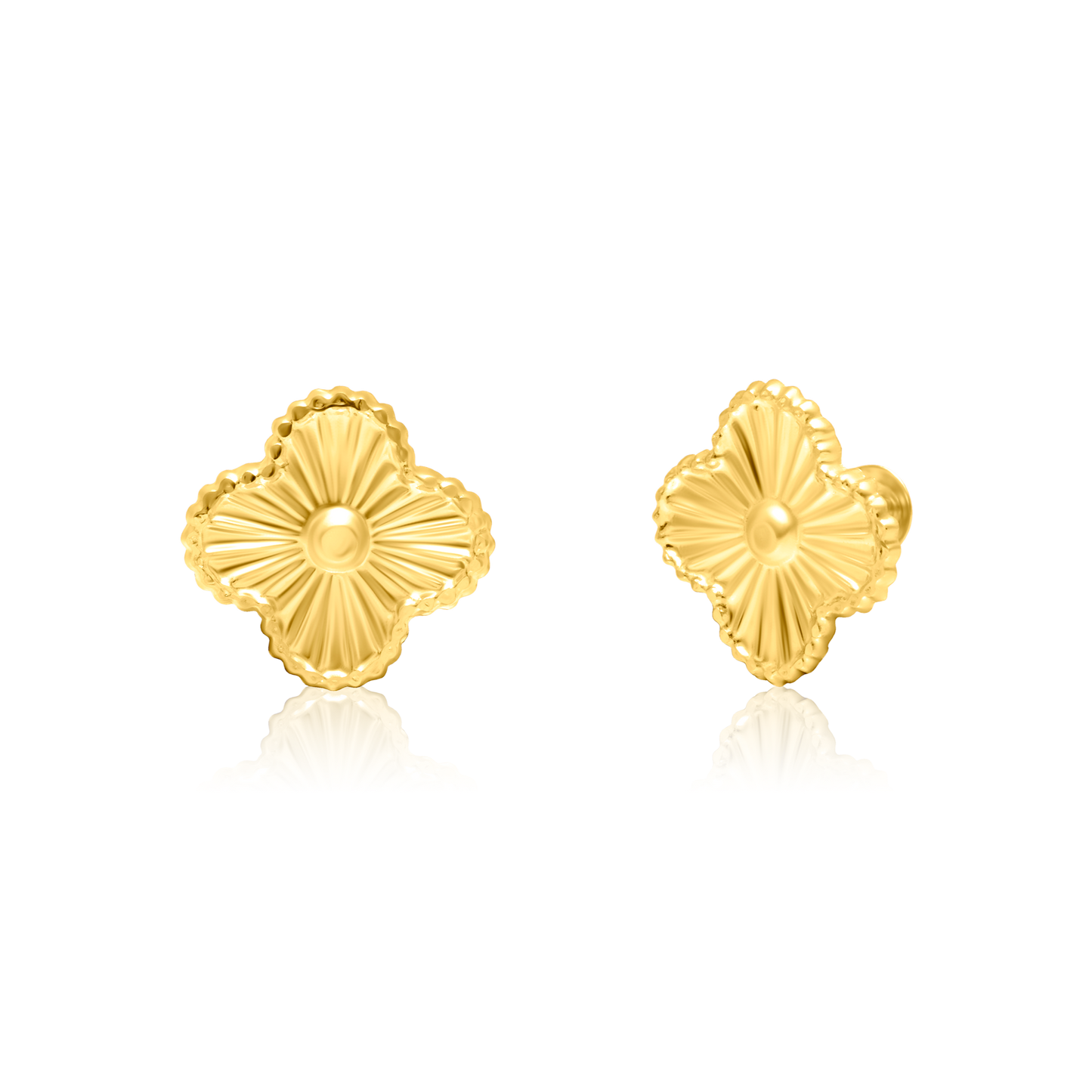 18K Pure Gold Flower Screw Earring Set