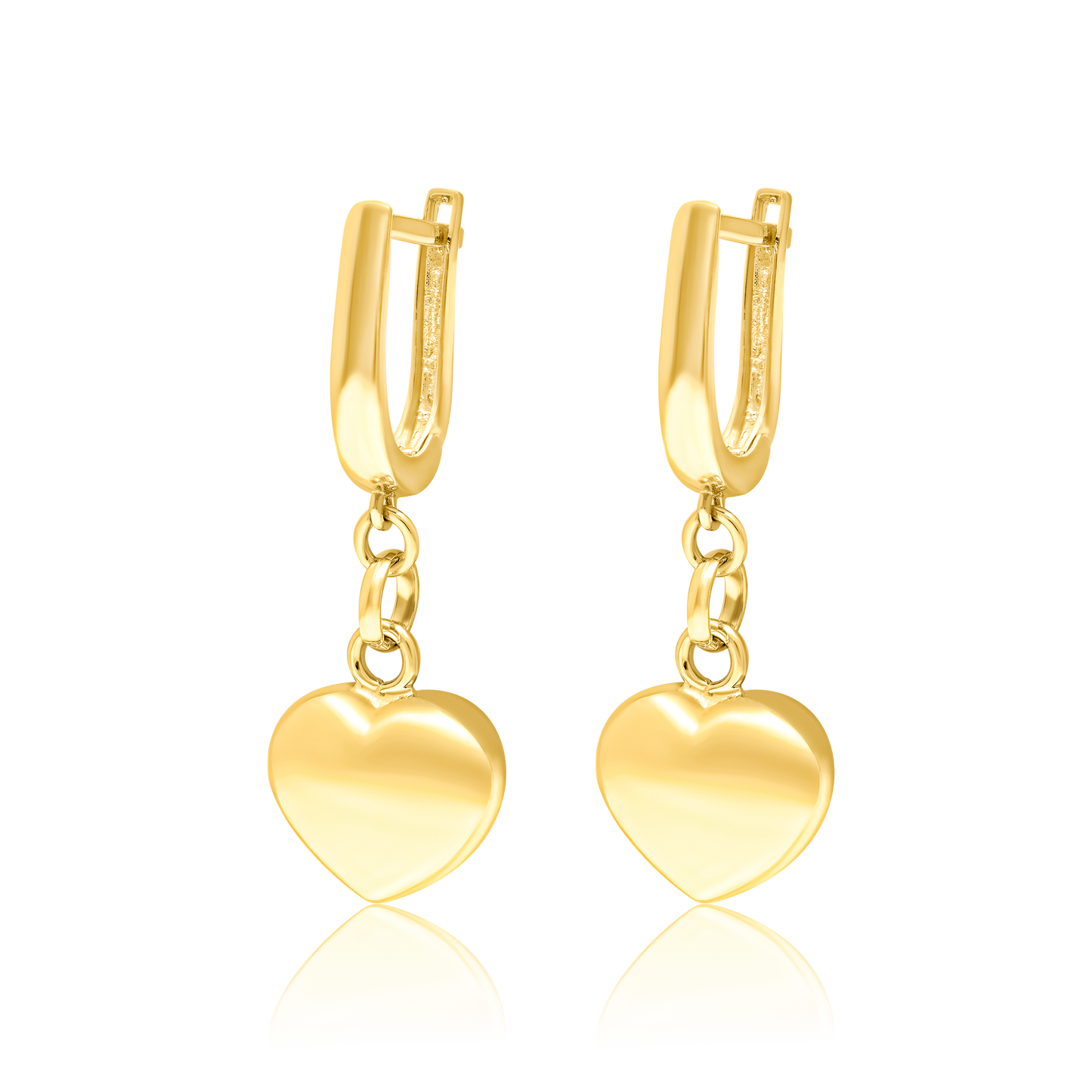 18K Pure Gold Hanging Heart Earring Set