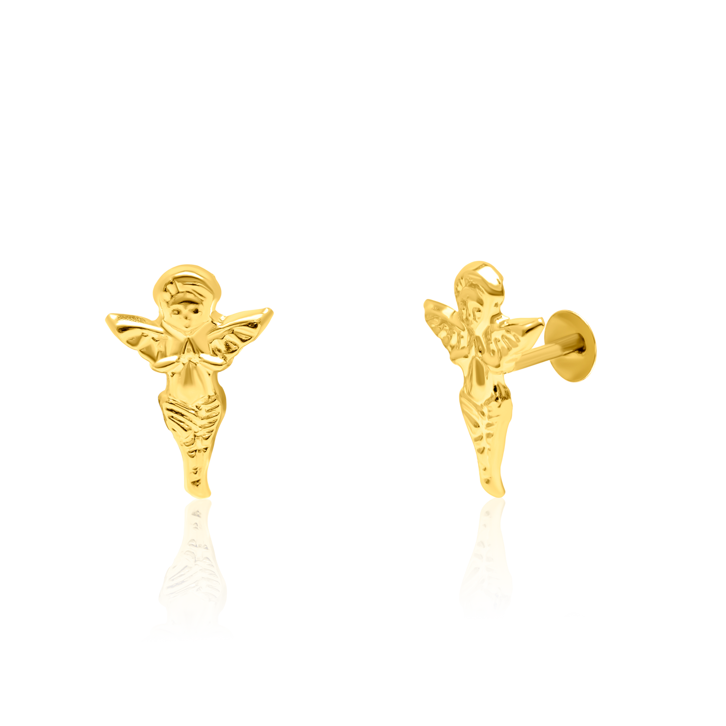 18K Pure Gold Angel Screw Earring Set