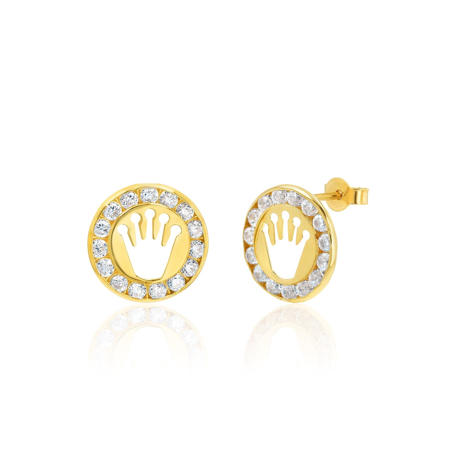 18K Pure Gold Crown Stone Earrings