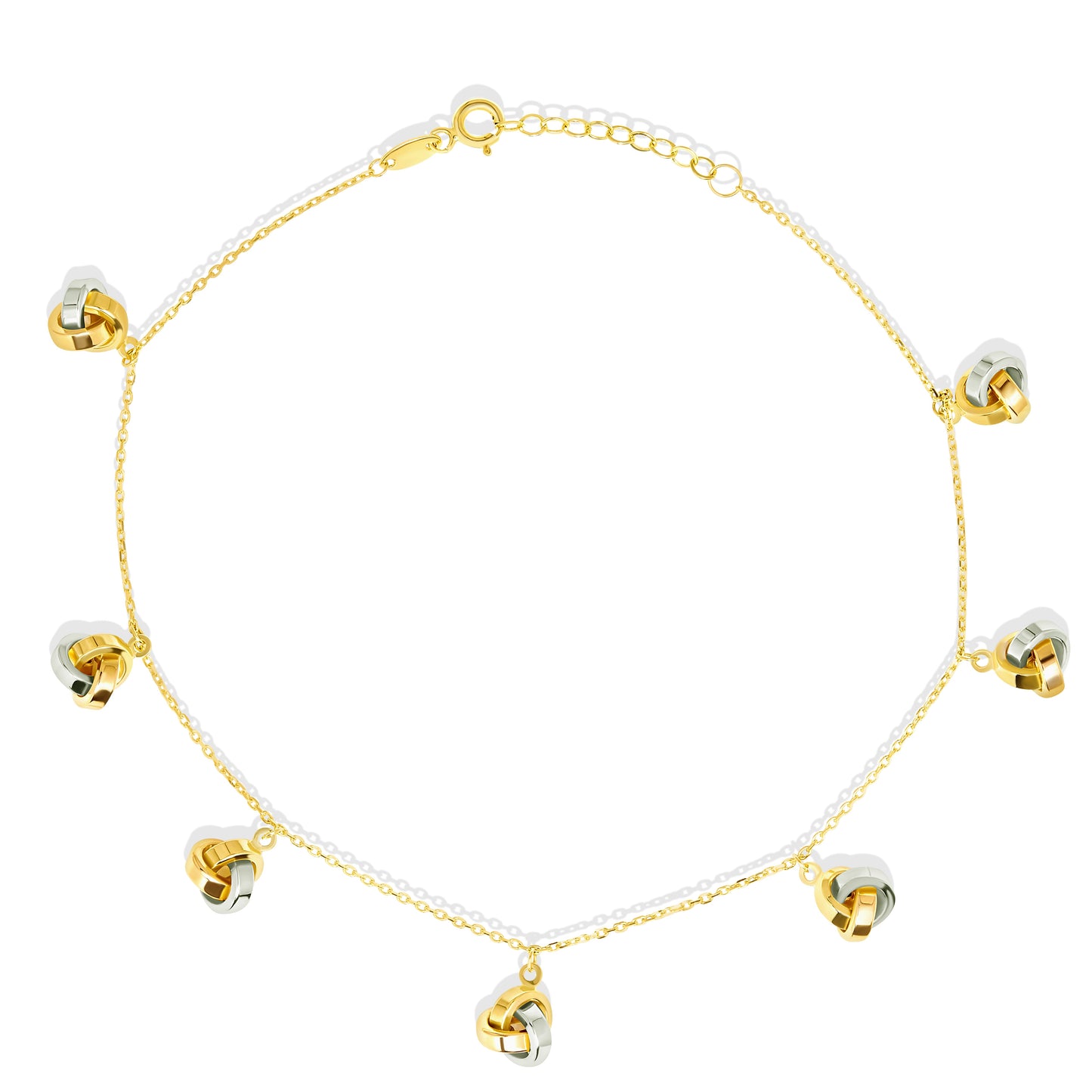 18K Pure Gold 2 Color Hanging Knot Anklet