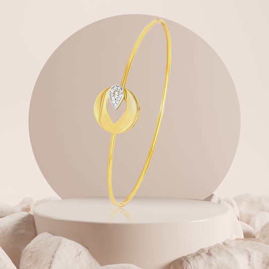 18K Pure Gold Stone Thin Bangle