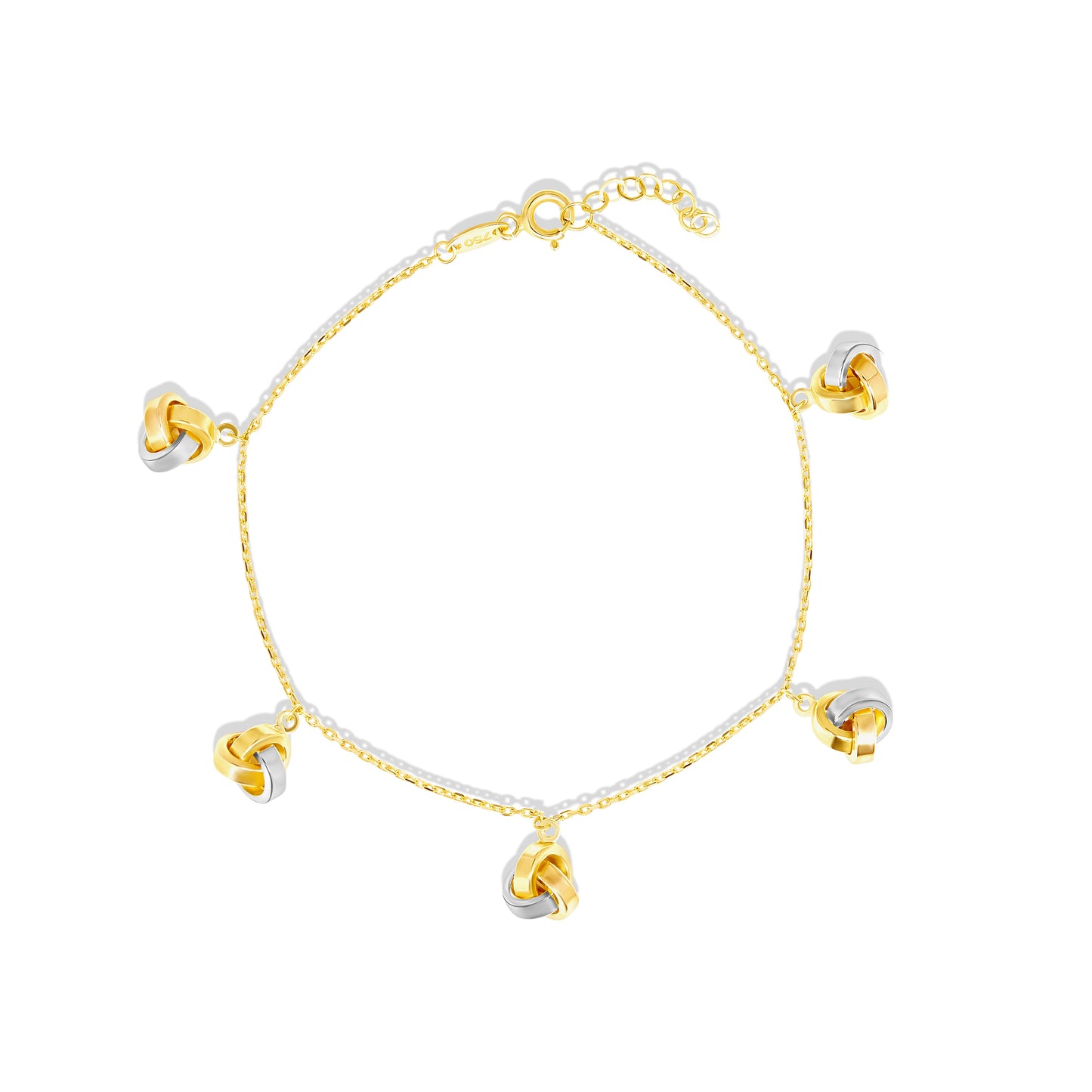 18K Pure Gold 2 Color Hanging Knot Adjustable Bracelet