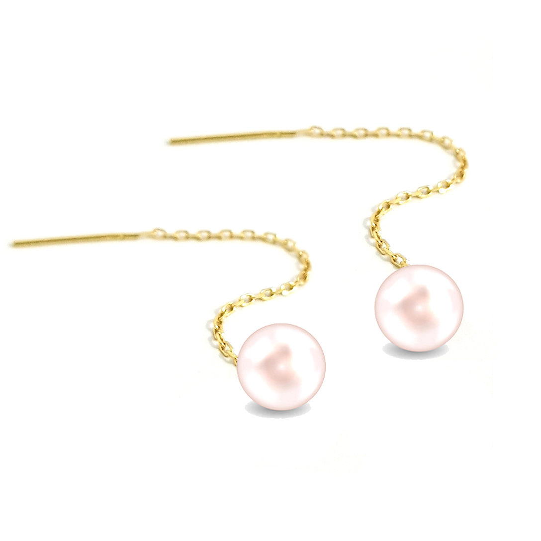 18K Pure Gold Dangling w/ Pearl Design Earrings