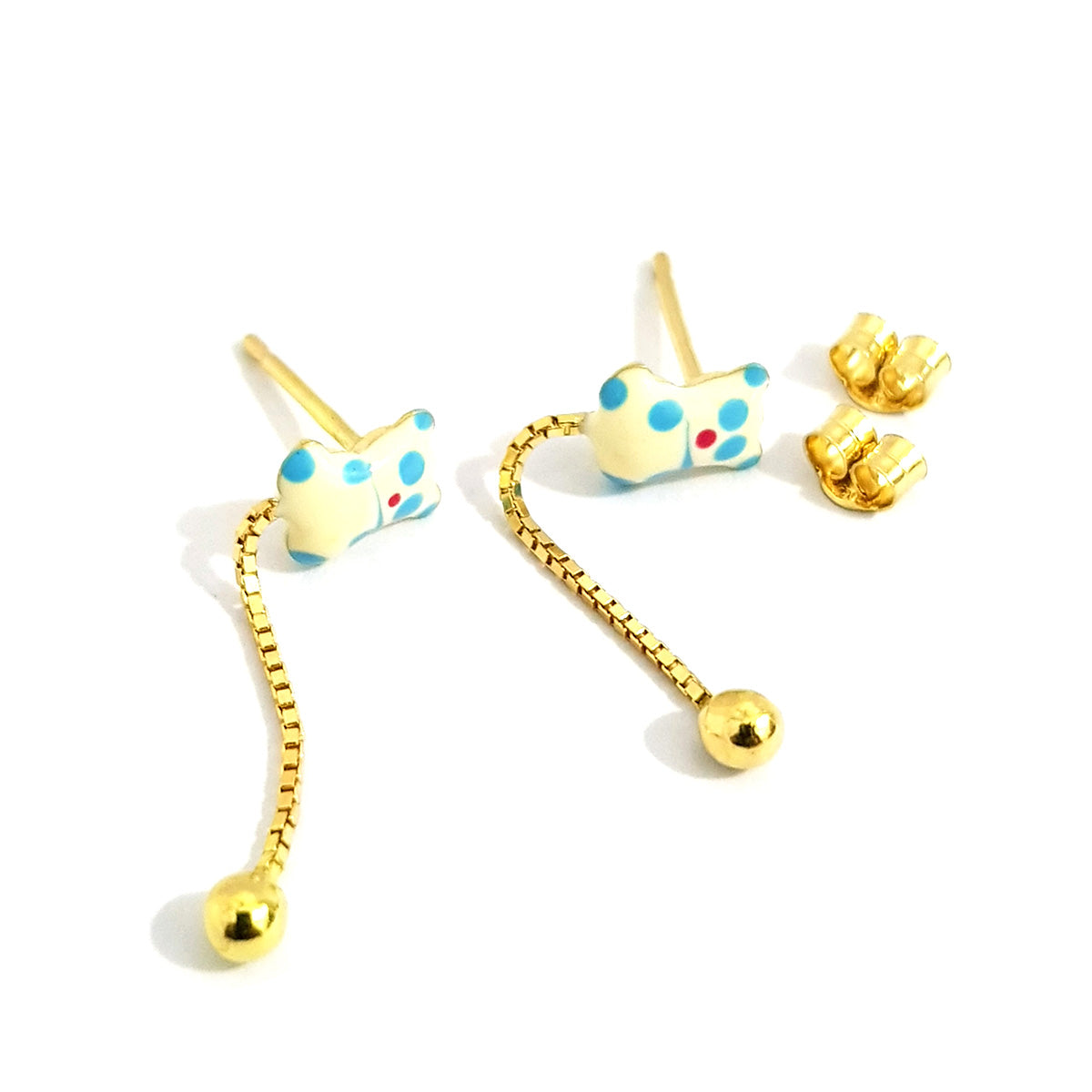 18K Pure Gold Bear Hanging Earrings