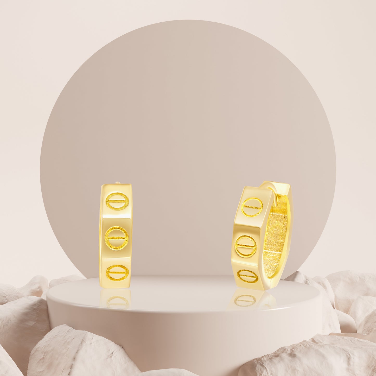 18K Pure Gold Round Earring Set