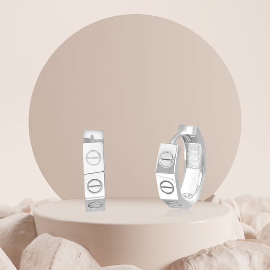 18K Pure White Gold Round Earring Set