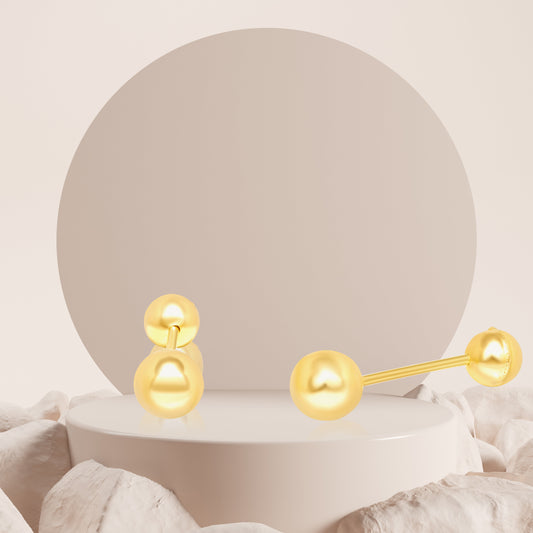 18K Pure Gold Stud Screw Earring Set