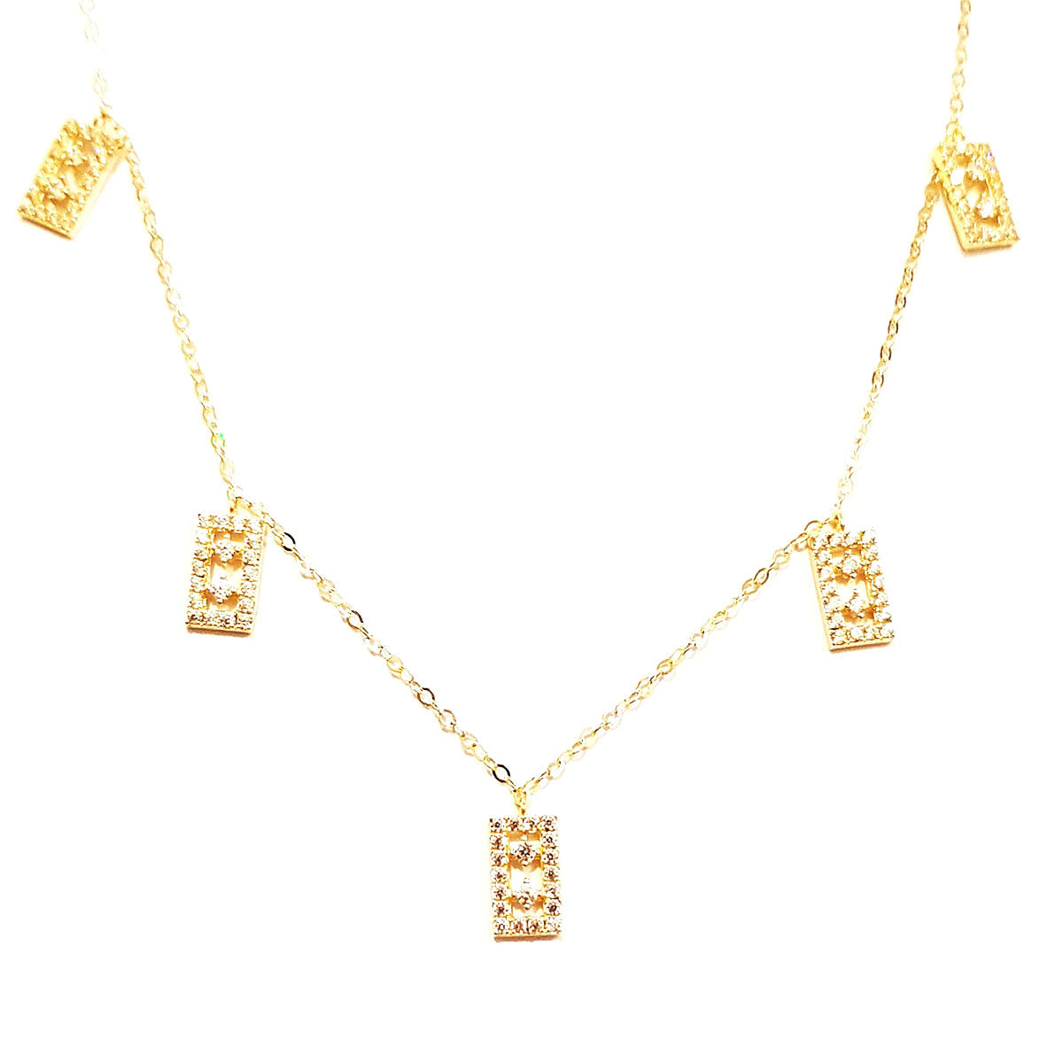 18K Pure Gold Rectangular Design w/ Zircon Stone Necklace | Necklace | 18K Gold Jewelry