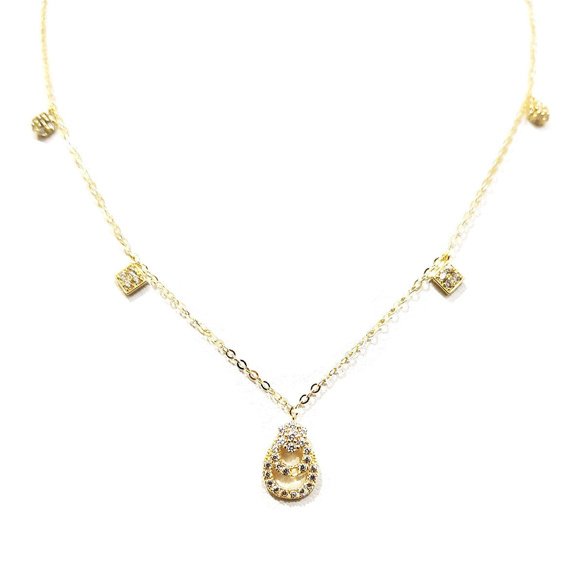 18K Pure Gold Teardrop Design w/ Zircon Stone Necklace