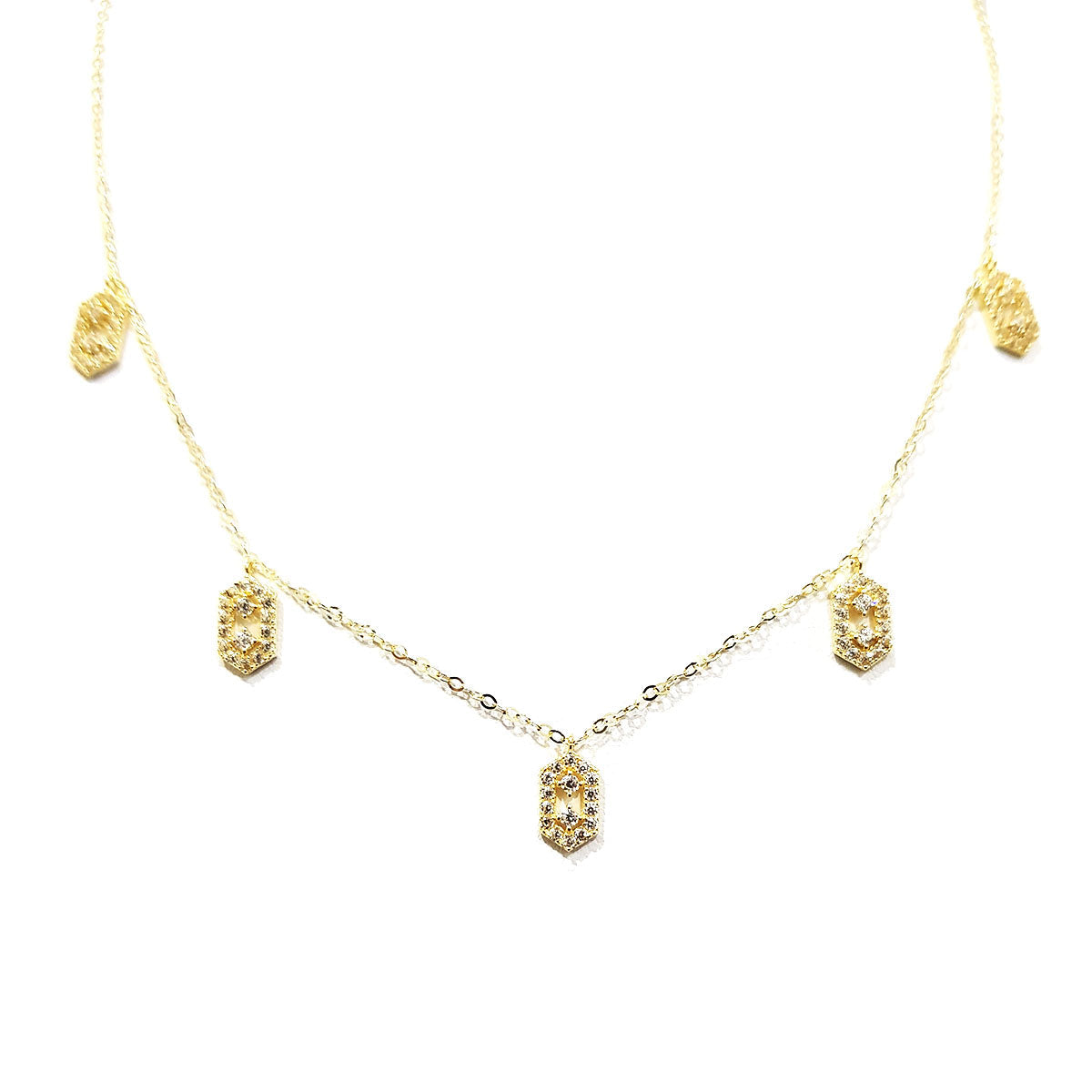 18K Pure Gold Elegant Design w/ Zircon Stone Necklace | Necklace | 18K Gold Jewelry