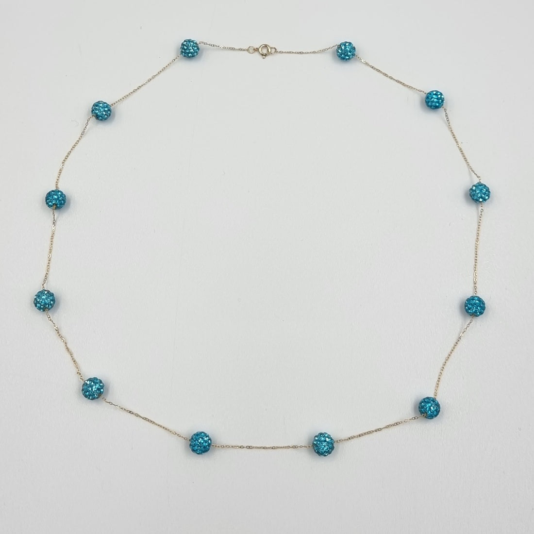 18K Pure Gold Crystal Blue Ball Necklace