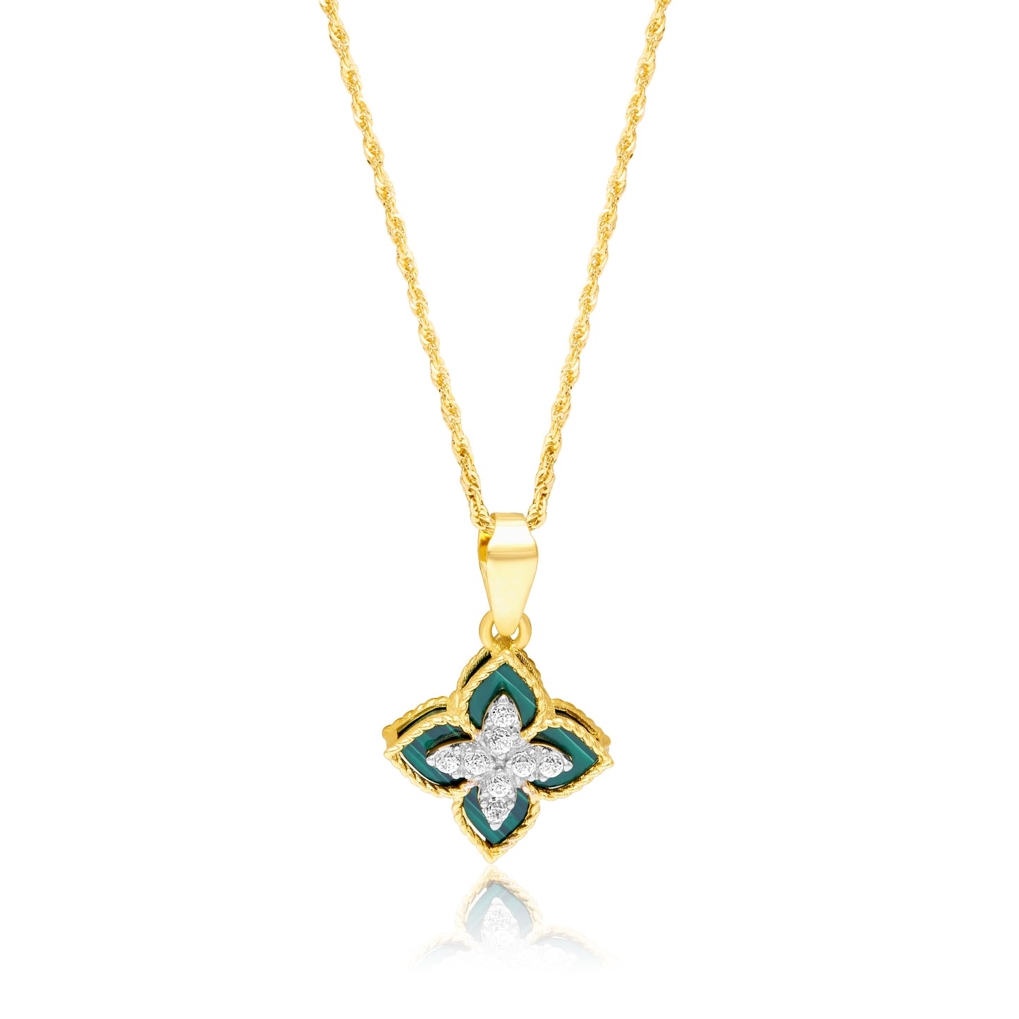 18K Pure Gold Green Flower Necklace