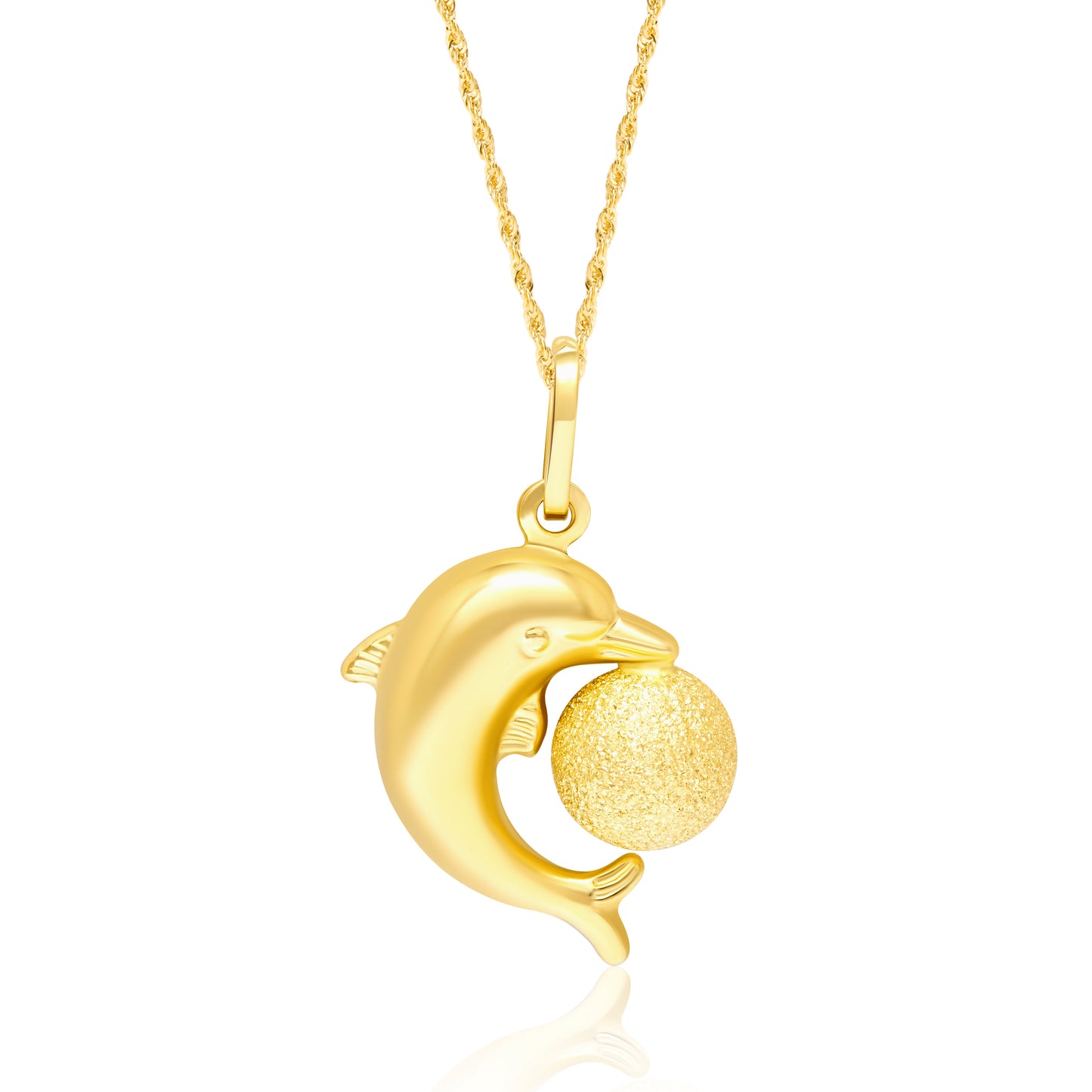 18K Pure Gold Dolphin Ball Necklace