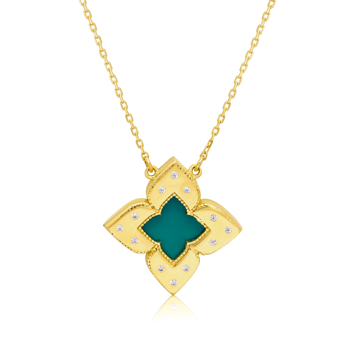 18K Pure Gold Green Flower Necklace