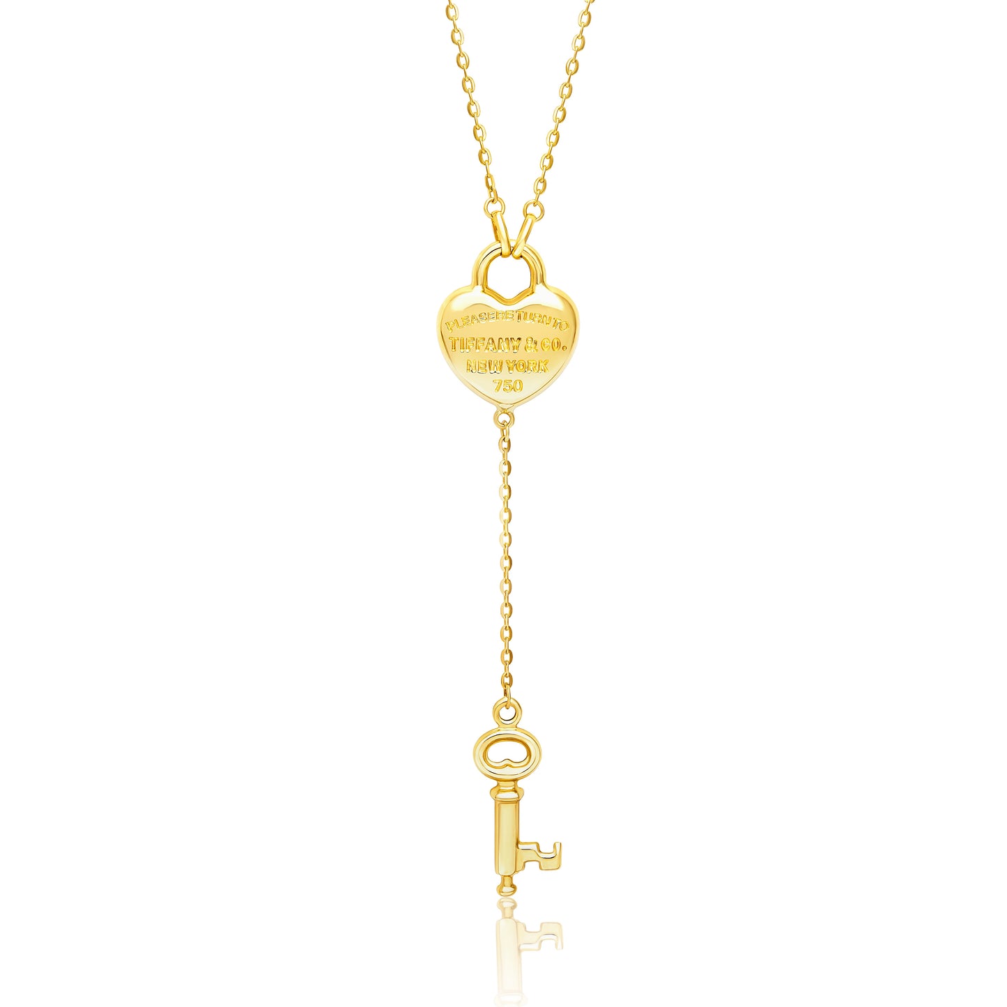 18K Pure Gold Heart Key Necklace