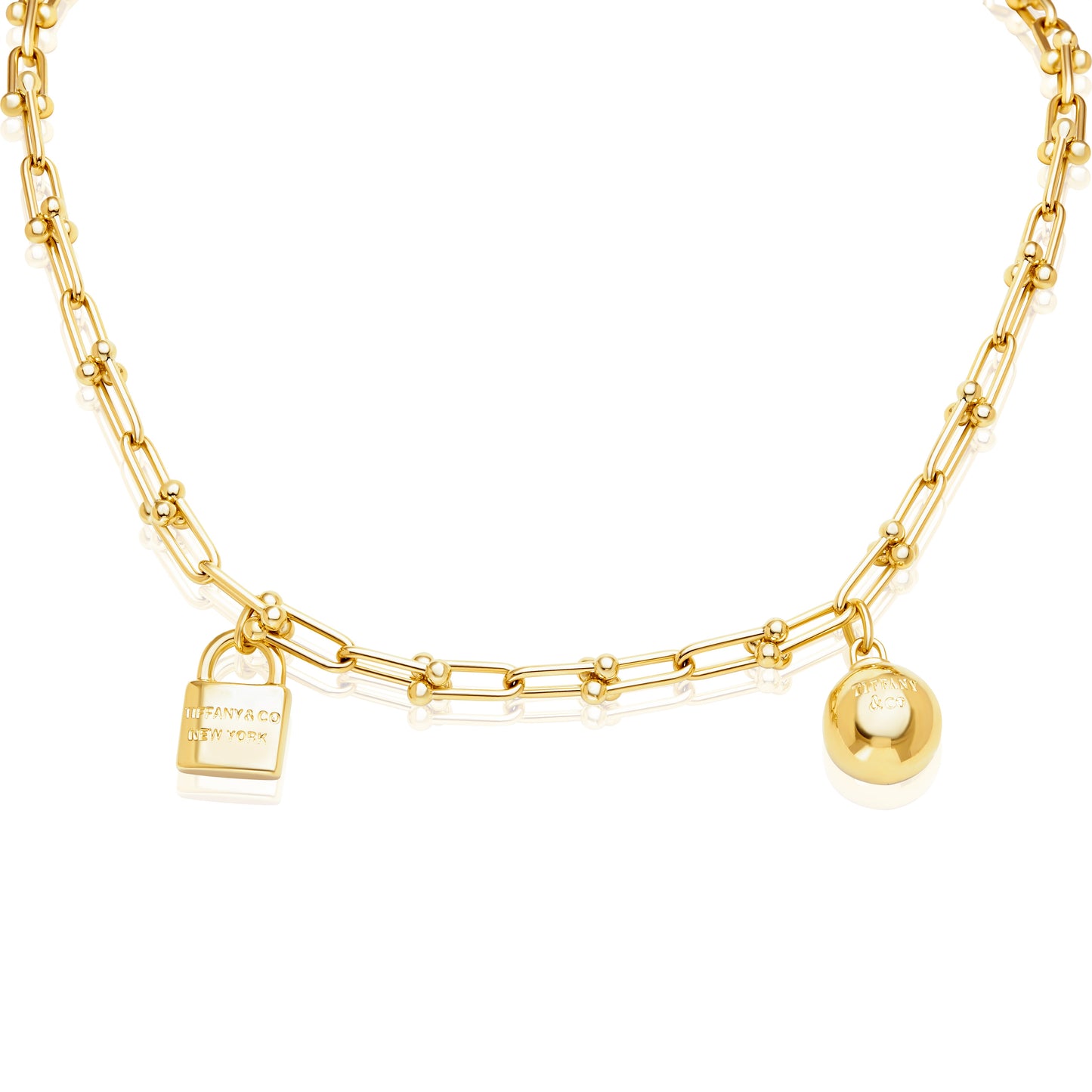 18K Pure Gold Lock Ball U-Link Necklace