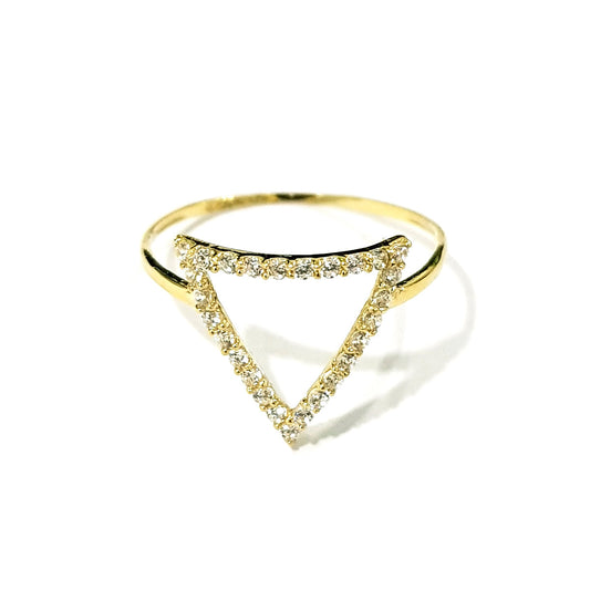 18K Pure Gold Triangle Design w/ Zircon Stone Ring | Ring | 18K Gold Jewelry