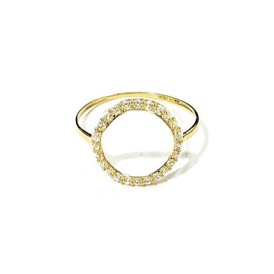18K Pure Gold Round Design w/ Zircon Stone Ring | Ring | 18K Gold Jewelry