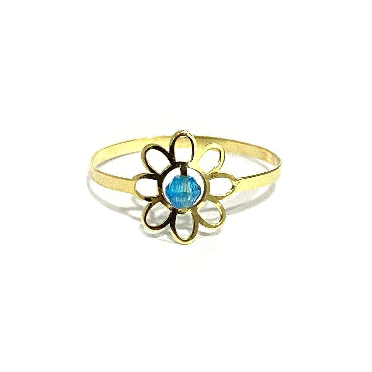 18K Pure Gold Elegant Flower w/ Zircon Stone Design Ring