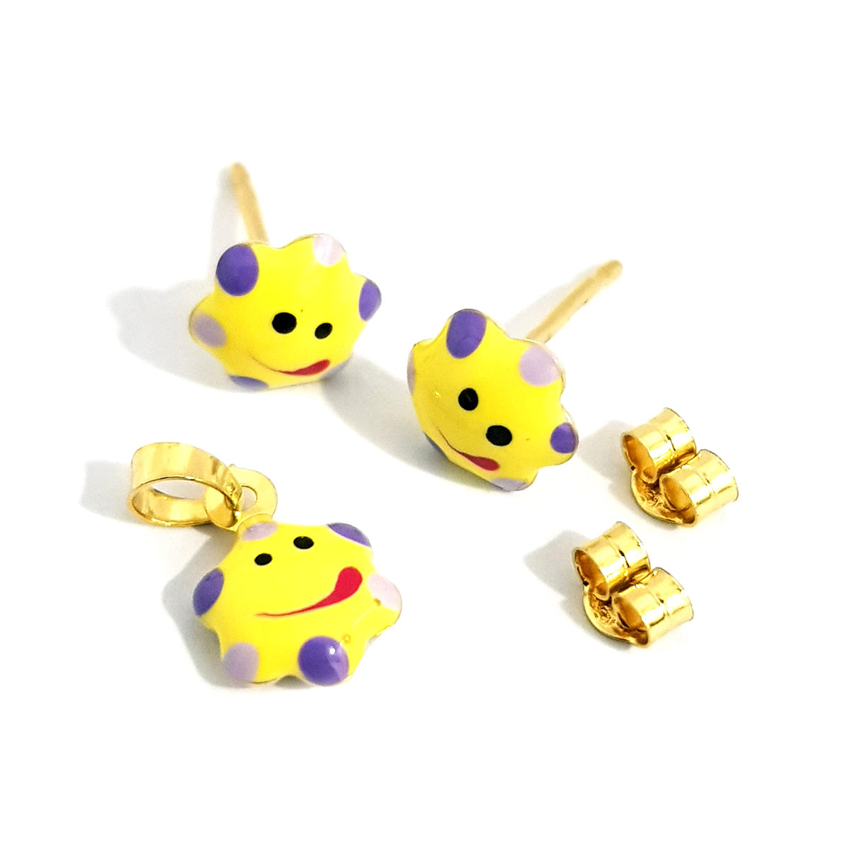 18K Pure Gold Smiley Design Gold Set | 18k Jewelry Set.