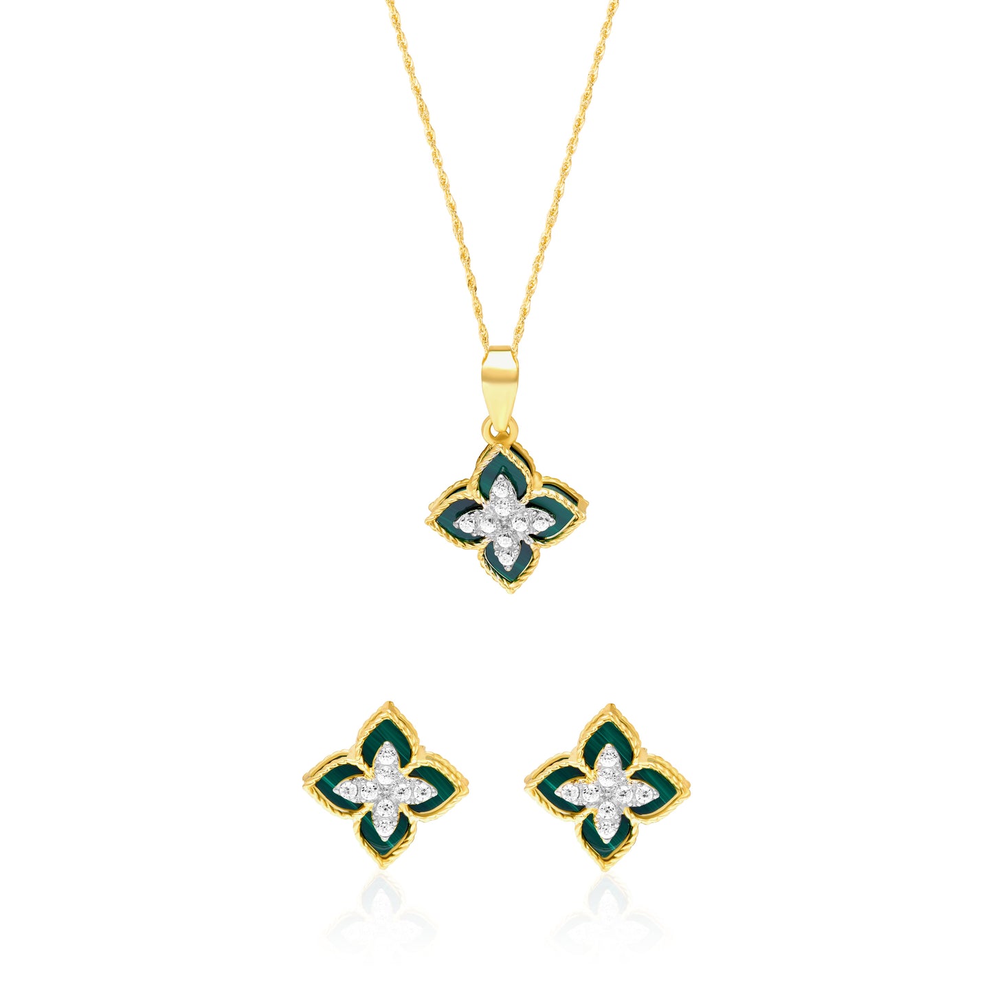 18K Pure Gold Green Flower Jewelry Set