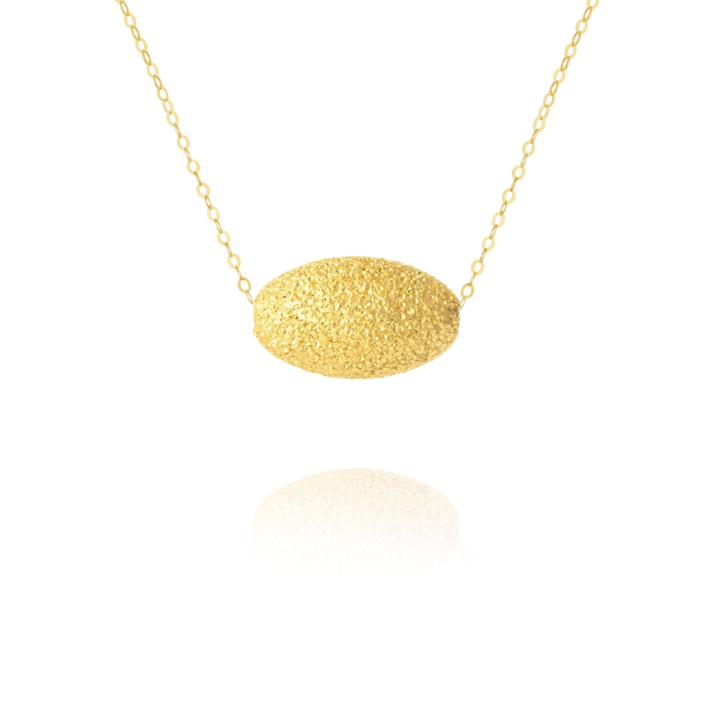 18K Pure Gold Oval Pendant Necklace