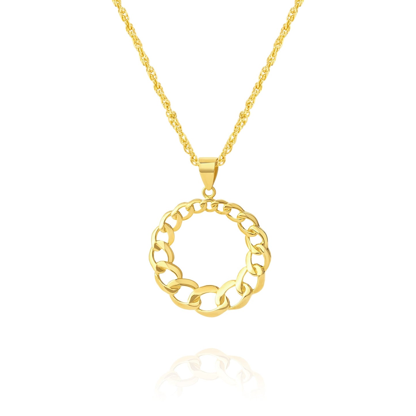 18K Pure Gold Round Linked Necklace