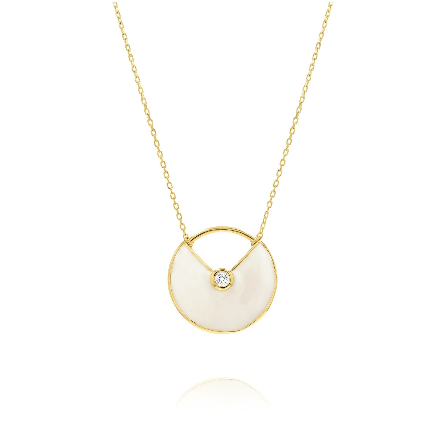 18K Pure Gold Round White Stone Necklace