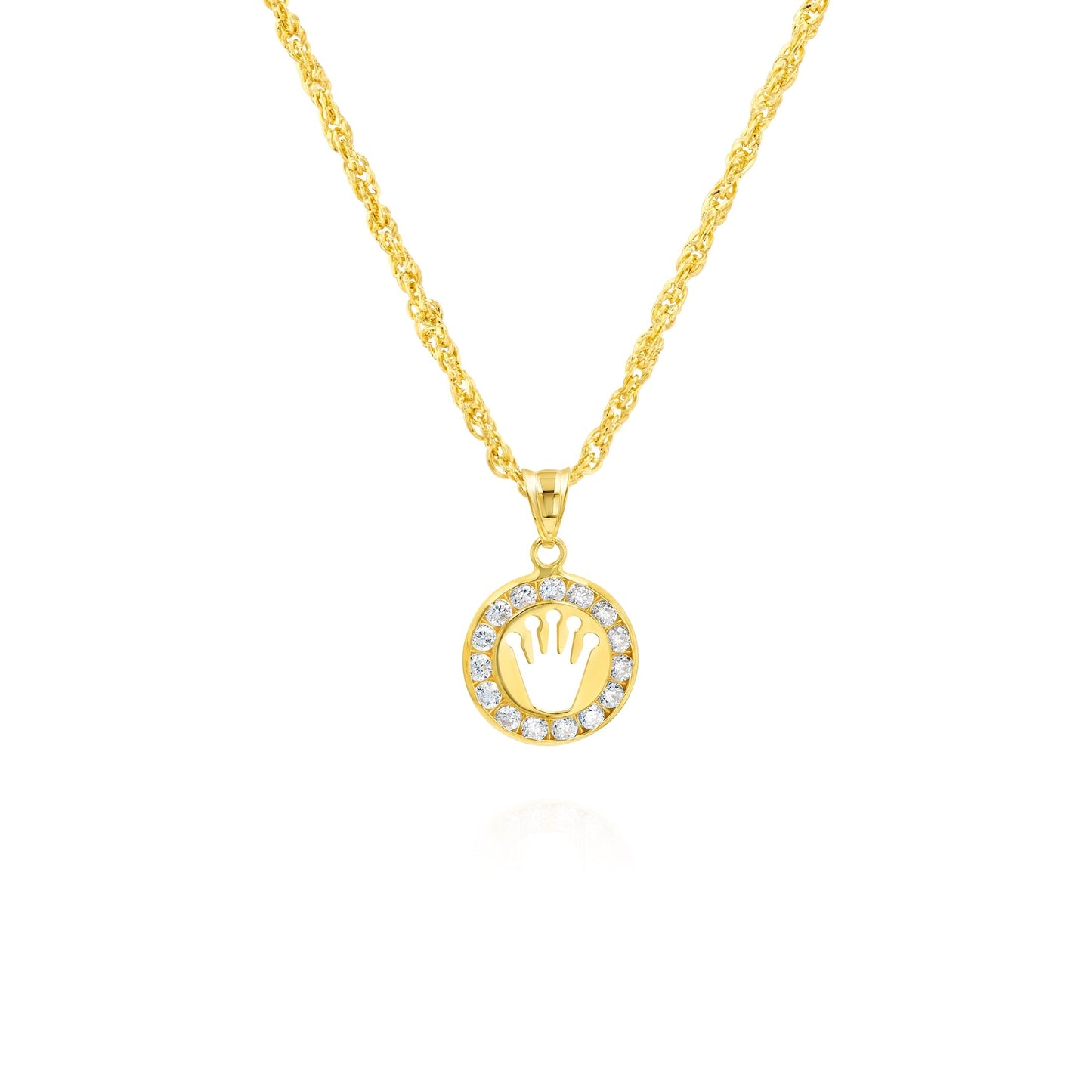 18K Pure Gold Crown Stone Necklace