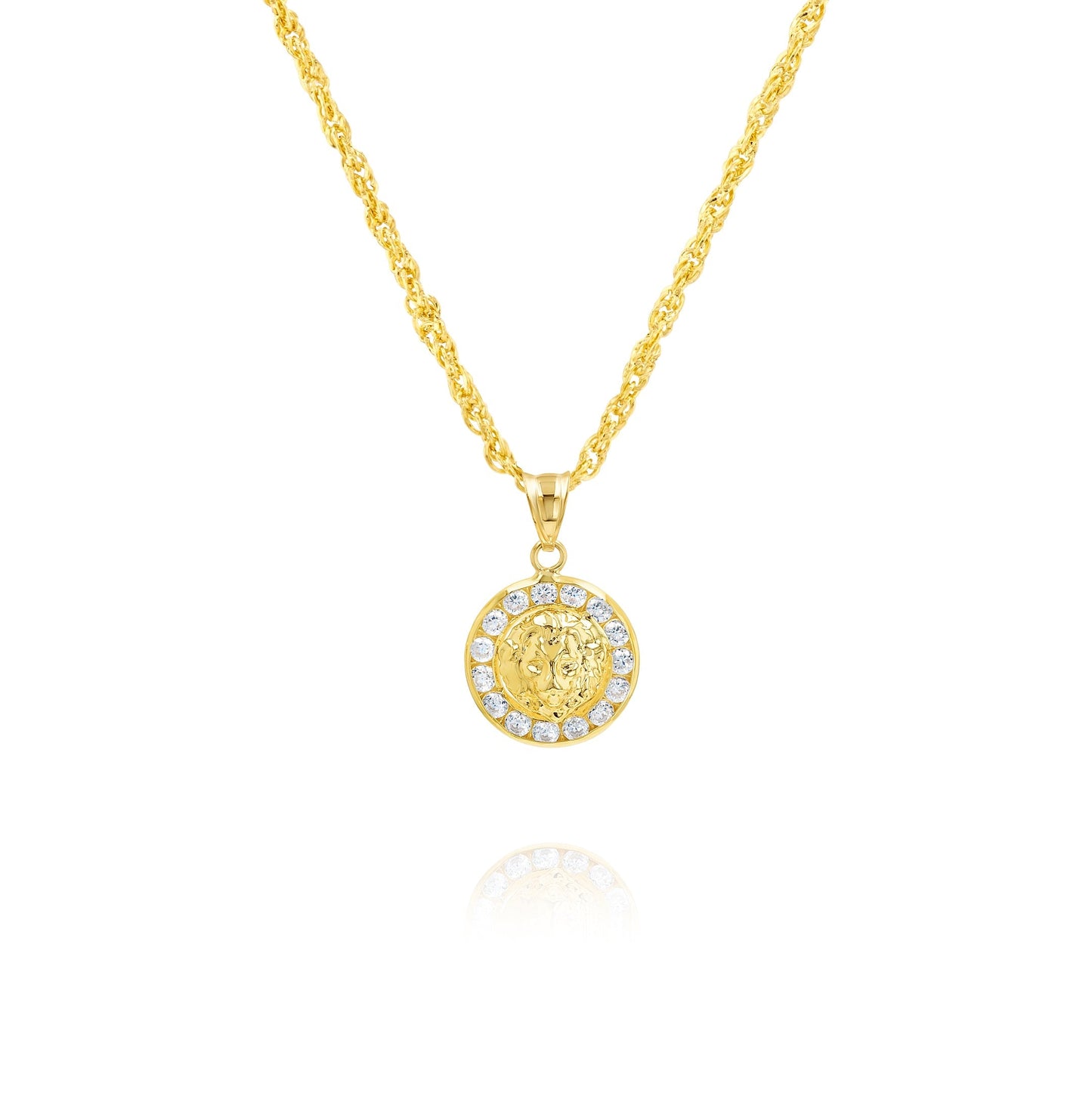 18K Pure Gold Elegant V.R.C Round Stone Necklace