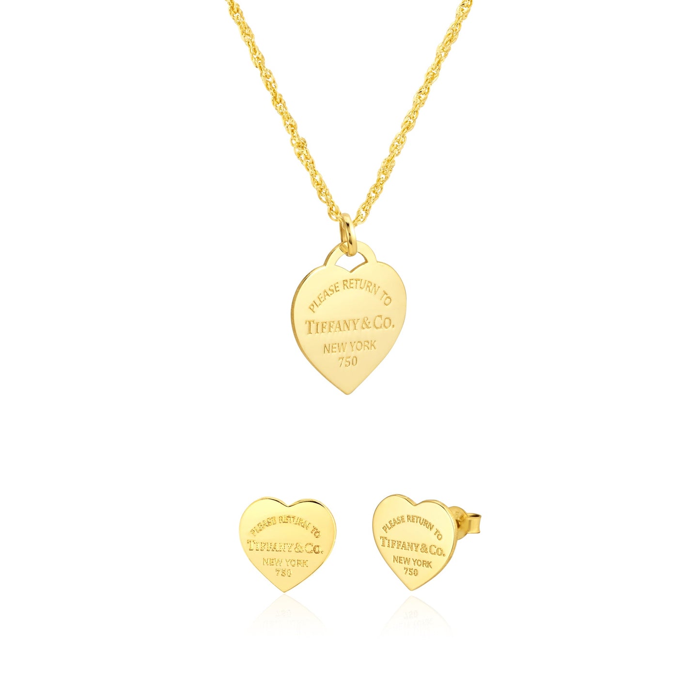 18K Pure Gold Elegant Heart Jewelry Set