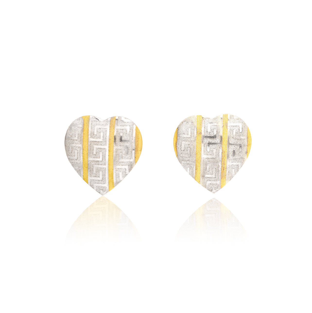 18K Pure Gold 2 Color Heart Earring Set
