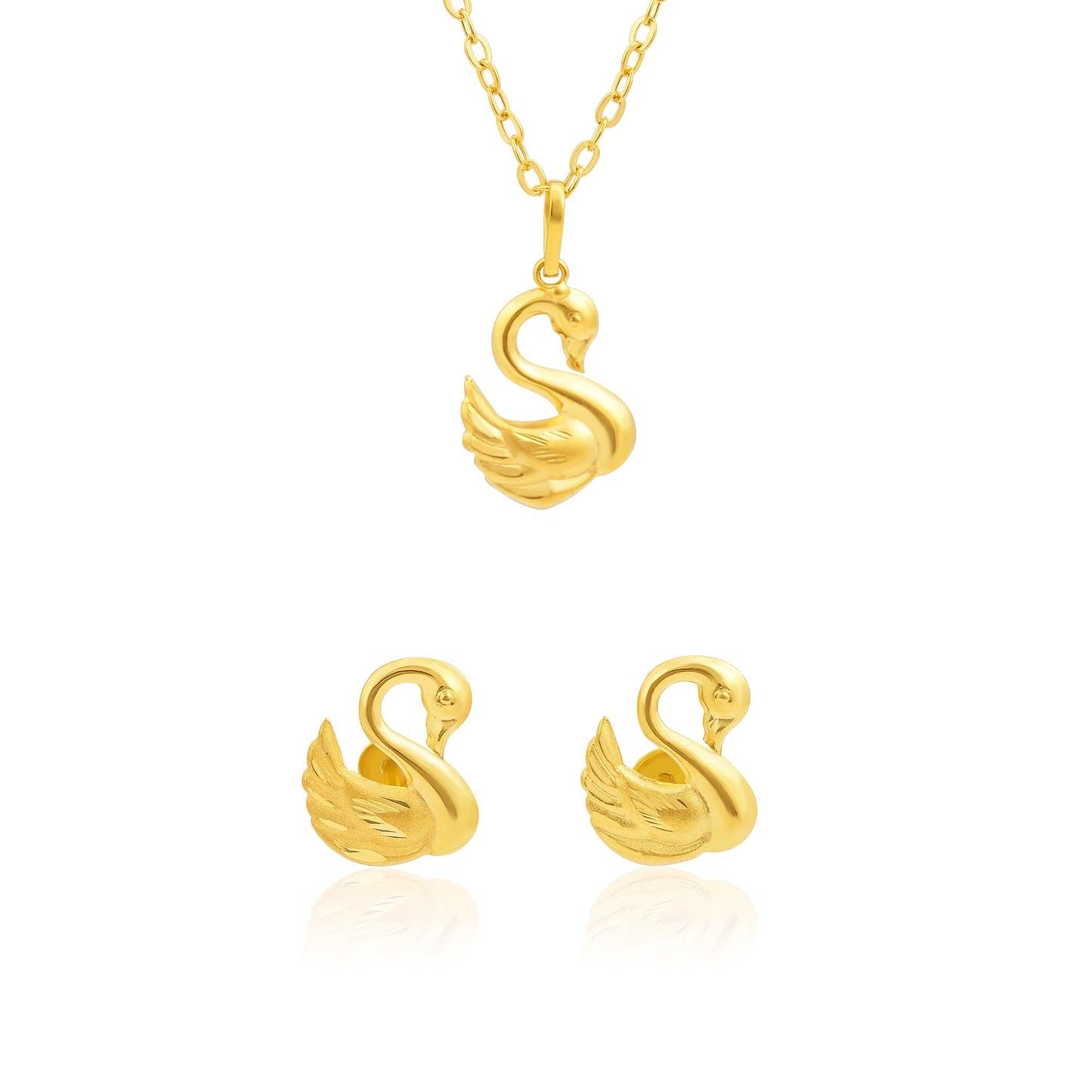 18K Pure Gold Screw Swan Jewelry Set